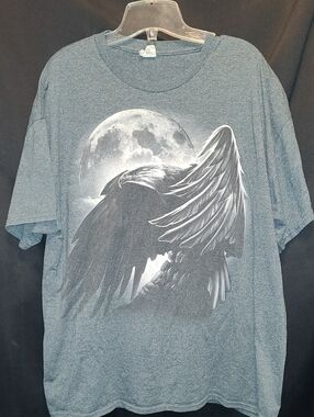 Vintage Gildan Bald Eagle Moon T-Shirt Mens XL Gray Short Sleeve